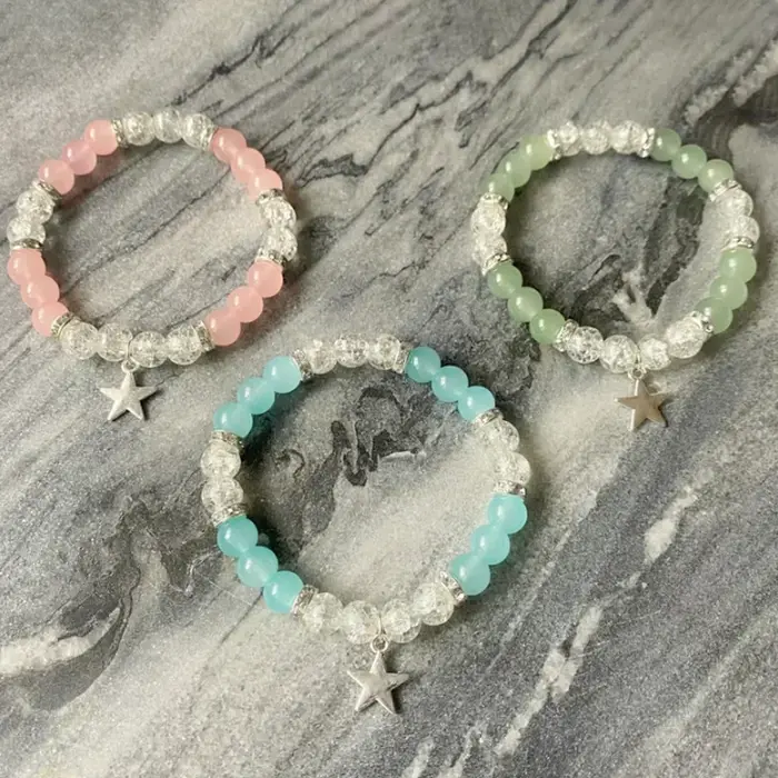 Bracelets en perles de verre trio assortis, bracelets d'amitié, vert, bleu, rose, PPG, 8mm, 1PC