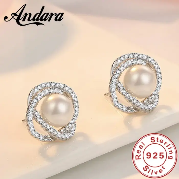Andara 925 boucles d'oreilles en argent Sterling camélia perle pour femmes élégant mariage fiançaill