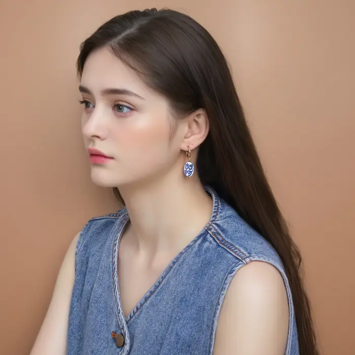 Boucles d'oreilles en céramique bleue hypoallergénique acier inoxydable forme cœur pour femmes occasions spéciales et tous les jours