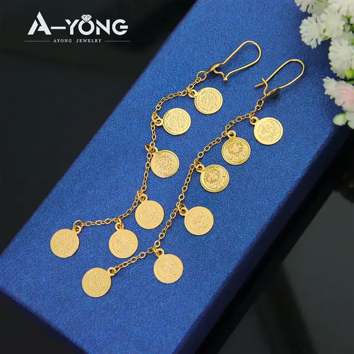 Boucles d'oreilles pendantes en pièces de monnaie arabes élégantes, plaquées or 18 carats, mode ital