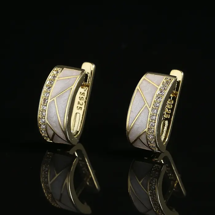 Boucles d'oreilles classiques blanches plaquées argent 925 pour femmes