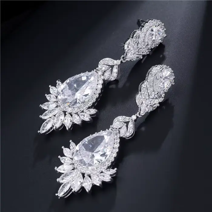 ZAKOL luxe clair AAA Zircon grande Dange boucle d'oreille pour les femmes magnifique argent couleur 
