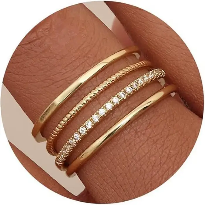 Bagues empilables pour femmes ensemble de bagues fines empilables plaquées or 14 carats sans terniss
