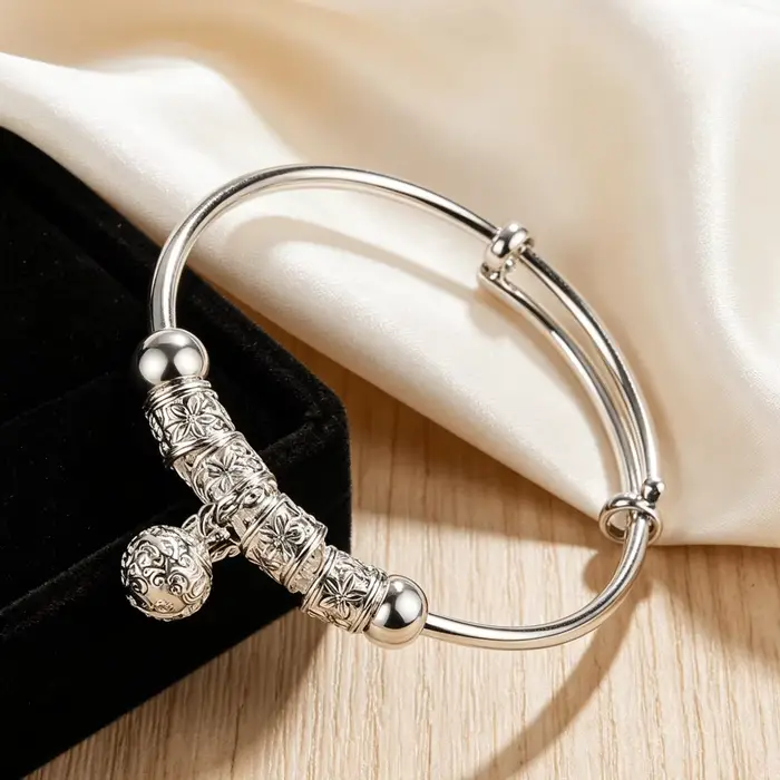 Bracelet manchette ajustable en argent sterling 925 pour femme, avec clochettes, idéal pour les fête