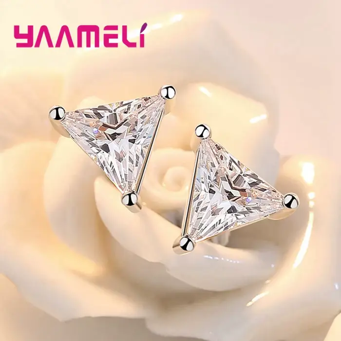 Boucles d'oreilles en argent Sterling 925 pur, Triangle clair, cristal, Zircon cubique, pour femmes 