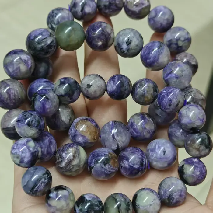 Perles de charoite naturelle lisses et rondes pour la fabrication de bijoux, bracelet en corde élast