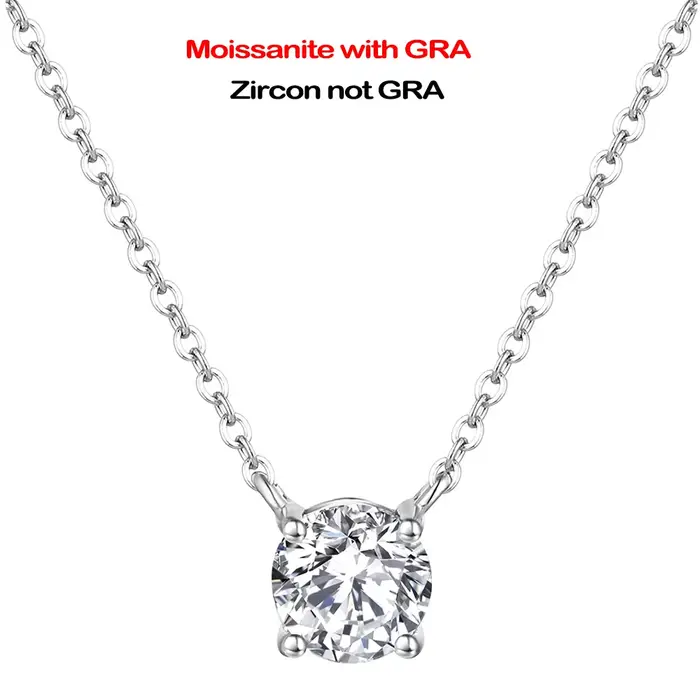 Collier avec pendentif Solitaire en diamant Moissanite pour femmes, coupe ronde, en argent Sterling 