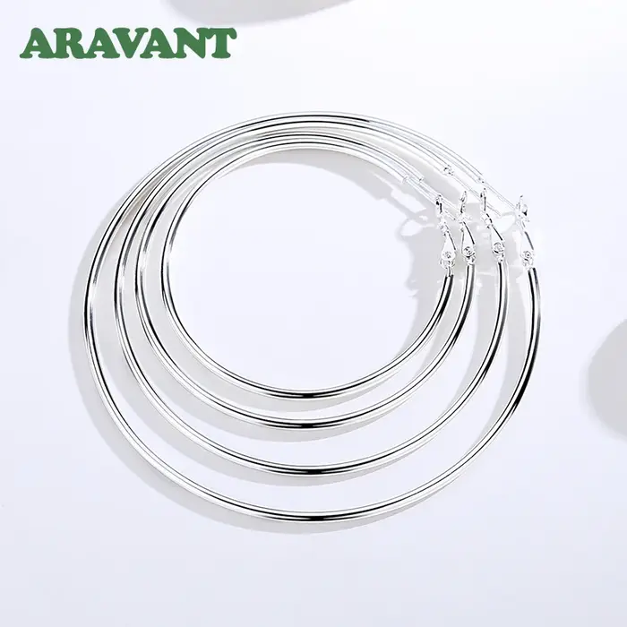 Aravant 925 argent Sterling 50MM 60MM 70MM 80MM cerceau boucle d'oreille pour les femmes bijoux de m