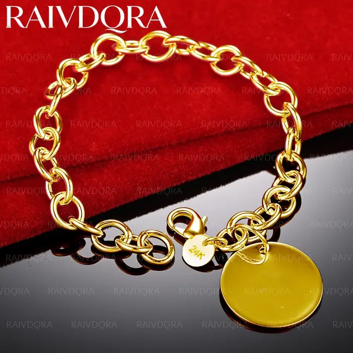 Bracelet chaîne à disques plaqué or 18 carats pour femmes et hommes, bijoux de mode, charme classiqu