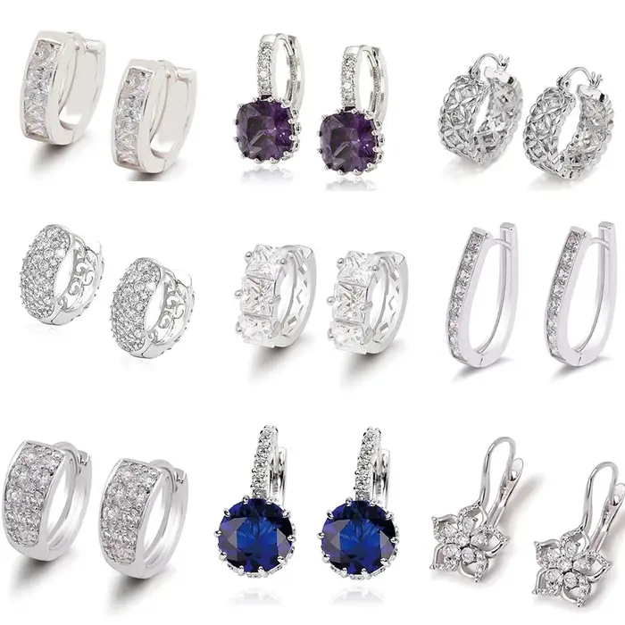 Boucles d'oreilles créoles en zircon plaqué or blanc XP Jewlery pour femmes