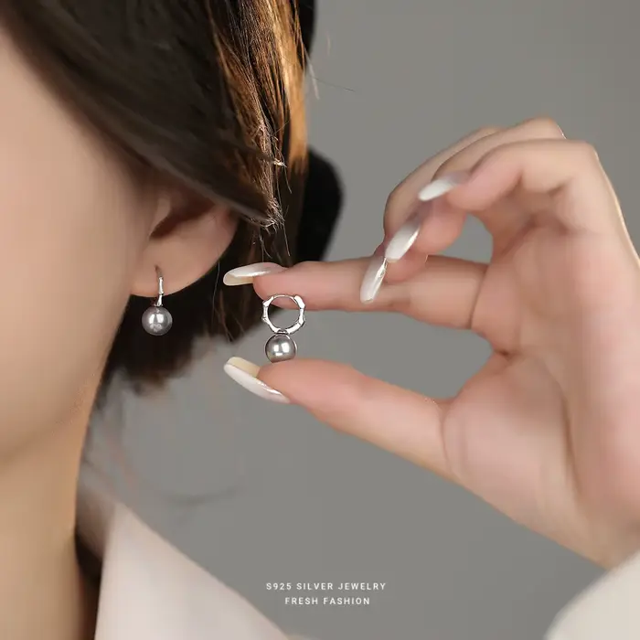 INZATT réel 925 en argent Sterling perle bambou Joint boucles d'oreilles pour les femmes Hiphop bijoux fins accessoires minimalistes