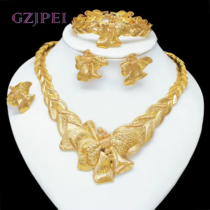 GZJPEI – ensemble de bijoux avec nœud plaqué or 18 carats pour femmes, lien de blé exquis, chaîne à 