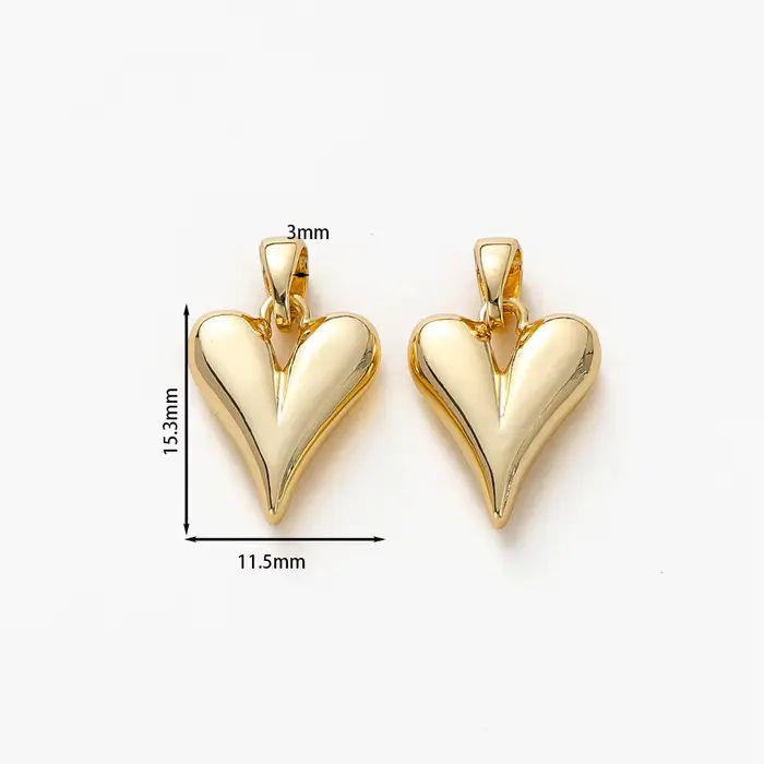 Breloques en forme de petit cœur de pêche plaqué or 18 carats, pour la fabrication de bijoux, boucle