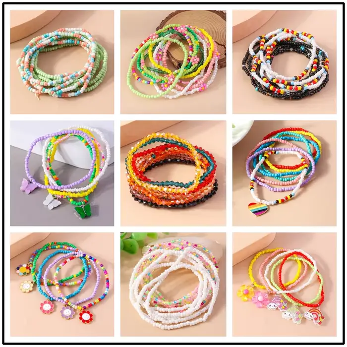 Bracelet bohème perlé coloré fait à la main pour femmes, joli bracelet de plage d'été, fleur arc-en-ciel, bijoux Boho pour filles, vente en gros