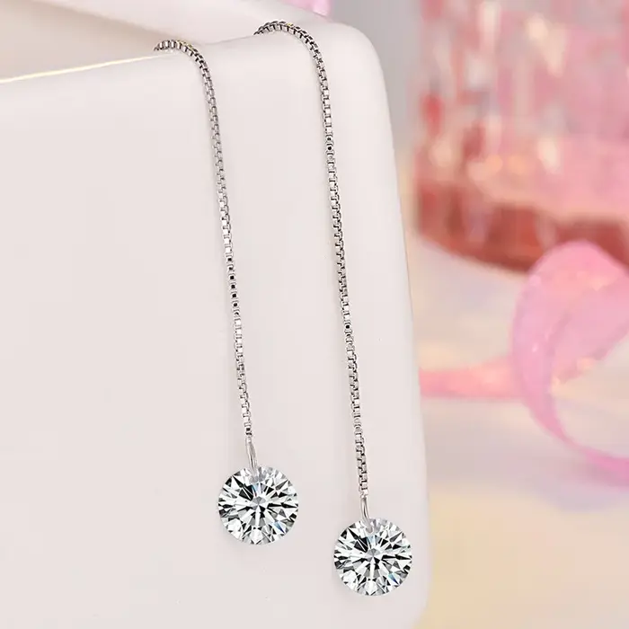 Boucles d'oreilles pendantes en cristal pour femmes, longue ligne d'oreille, boucles d'oreilles rond