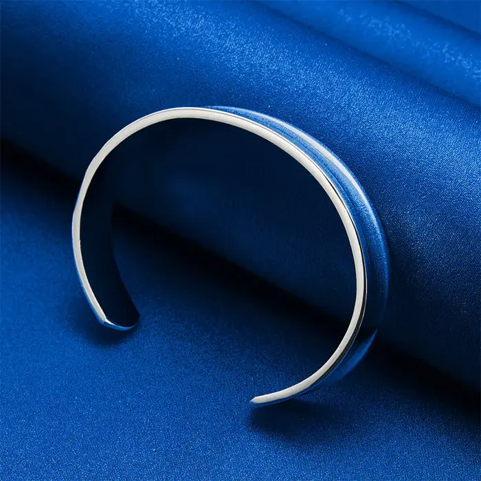 Charmant bracelet ouvert large et brillant en argent sterling 925 de 12 mm pour femmes