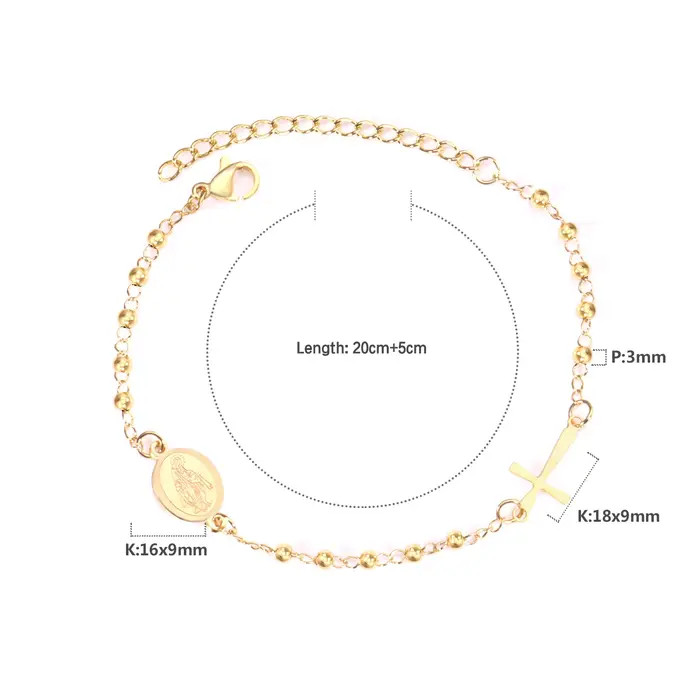 LUXUKISSKIDS chapelet jésus perles Bracelets multicolore en acier inoxydable croix chrétienne lien c