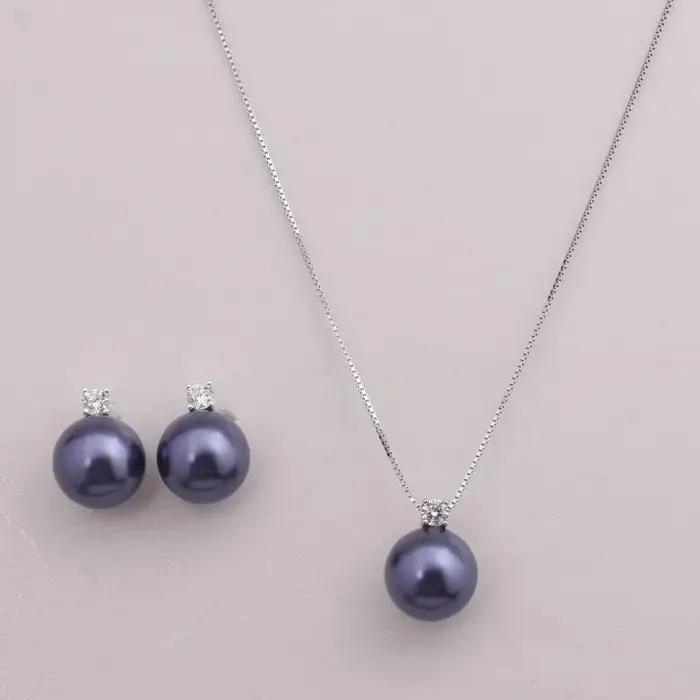 Nouvel ensemble de bijoux style Muillard : Boucles d'oreilles clous en perles françaises et collier en argent 925