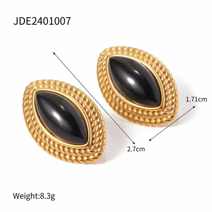 Youthway luxe Onyx cheval oeil boucles d'oreilles pour femmes plaqué or en acier inoxydable bijoux c