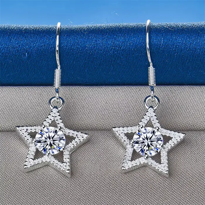 Boucles d'oreilles élégantes en argent sterling 925 avec zircon étoile de luxe pour femmes, cadeau de fête tendance, accessoires de mariage