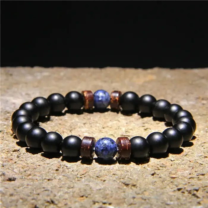 Bracelets tibétain en pierre de lave naturelle bouddha pour hommes, Bracelet en bois, perle d'oeil d
