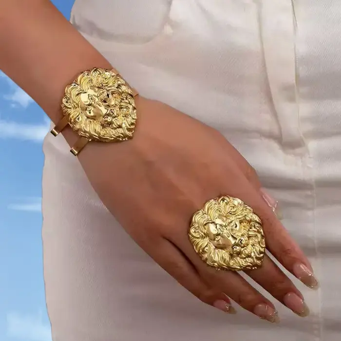 Ensemble de bracelets et bagues tête de Lion à la mode, Style ouvert, élégant, luxe, matériel en fer