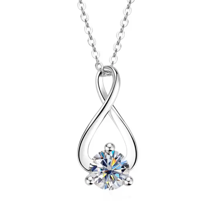 Collier en Moissanite véritable pour femmes, pendentif torsadé, chaîne ras du cou, argent 925, coule