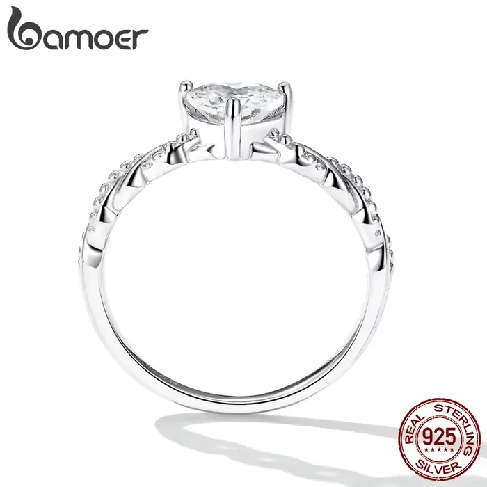Bague en argent sterling 925 avec zircon en forme de cœur Bamoer