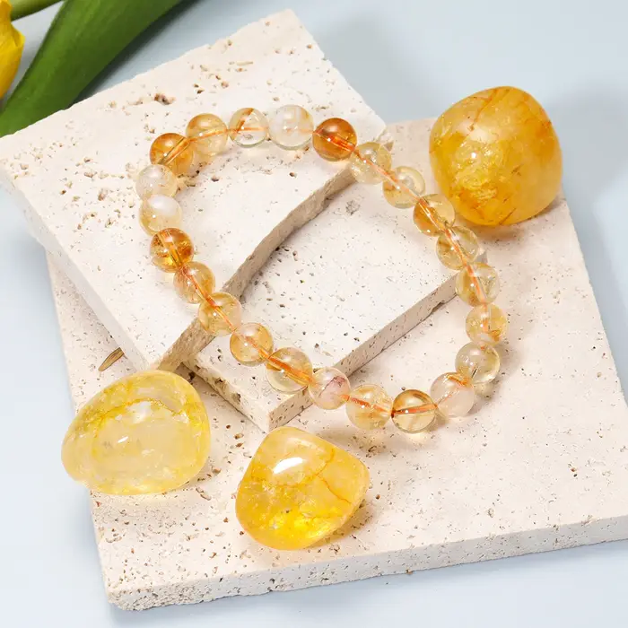 AAAAA 4/6/8mm bijoux chanceux Citrines naturelles Bracelet Citrine cristal pierre perle