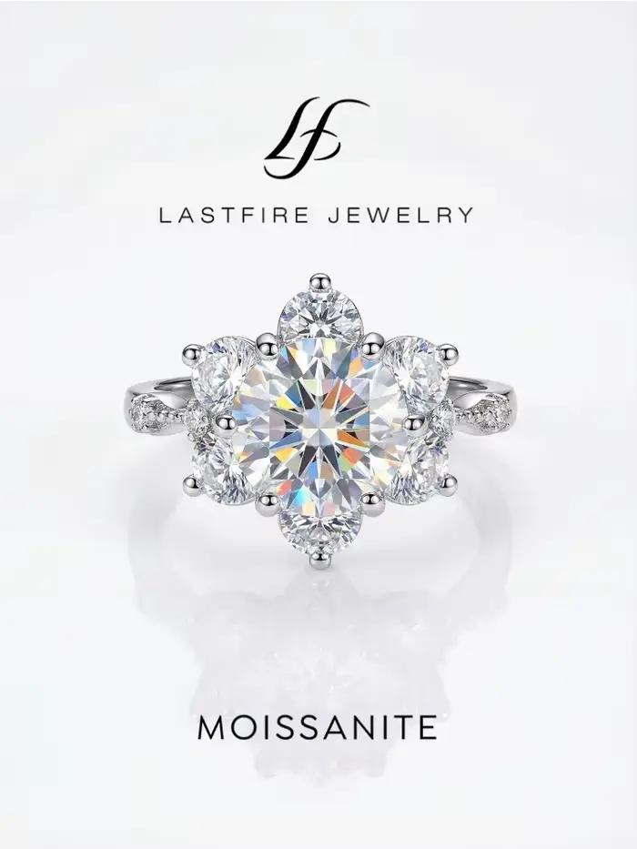 Bague classique en forme de tournesol en moissanite véritable 100% 5 carats pour femme, cadeau en argent sterling 925, bijoux fins de luxe pour mariage