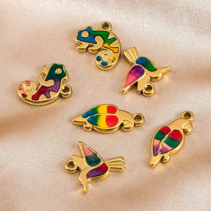 Pendentifs Perroquet Caméléon Colibri En Acier Inoxydable Charms Serie Animale Pour Personnaliser Colliers Occasions Speciales