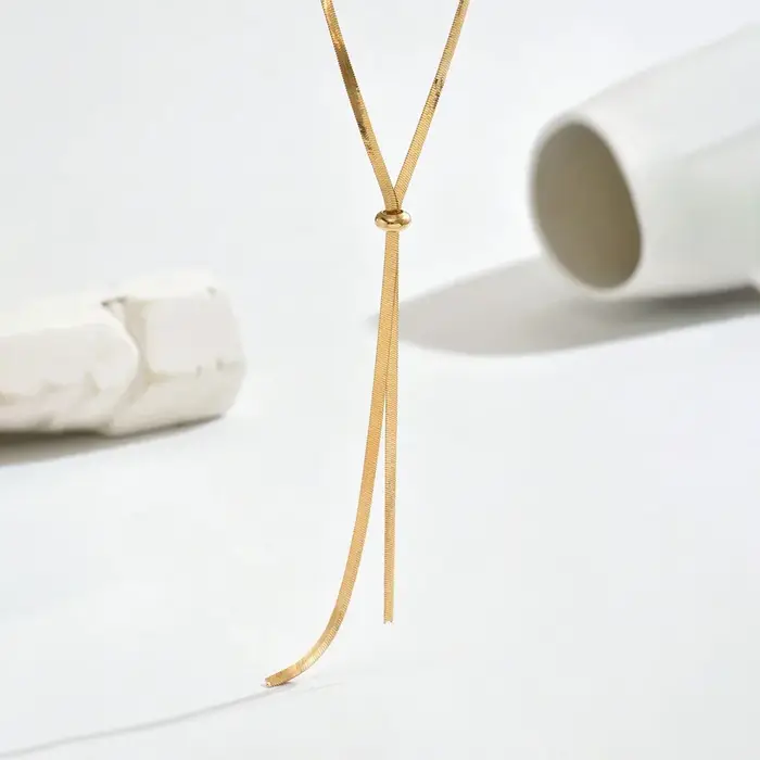 Collier Punk Long et plat en os de serpent pour femmes, chaîne en acier inoxydable, couleur or, en f