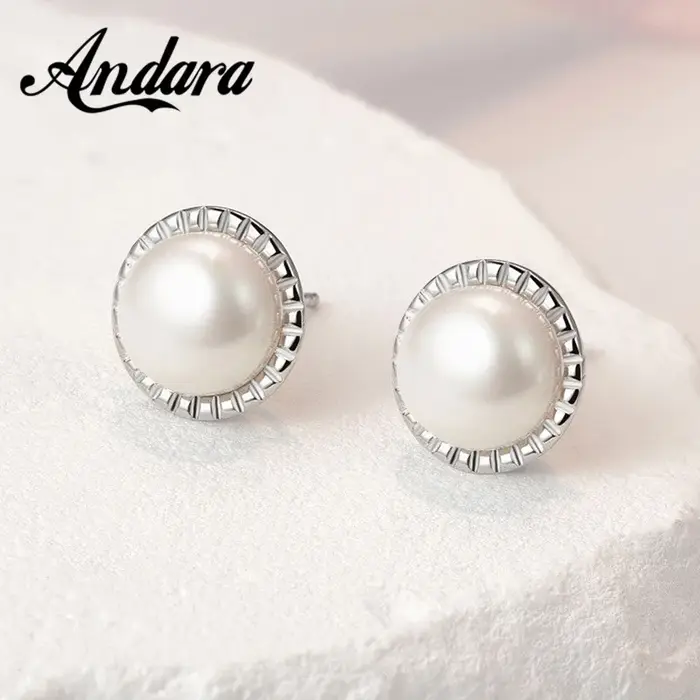 Andara – boucles d'oreilles rondes en argent Sterling 925 pour femmes, élégantes, pour fête de fianç