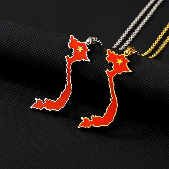 Cng hòa Xã hi Chngha Vit Nam carte drapeau pendentif collier en acier inoxydable hommes femmes cartes bijoux cadeau
