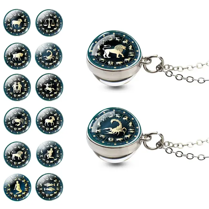 Pendentif signes du zodiaque en boule de verre, bijoux à la mode pour femmes, vierge, Cancer, bélier, Gemini, cadeau d'anniversaire, 12 signes