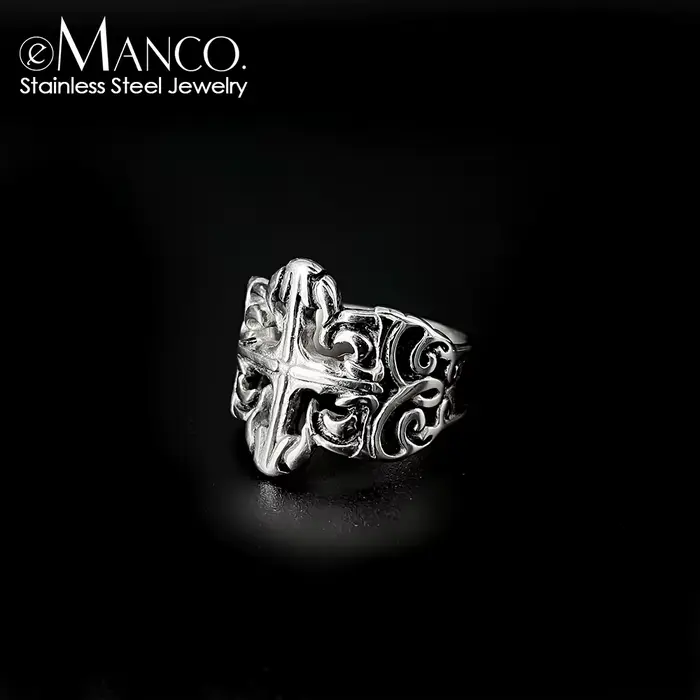 EManco - Bague en acier inoxydable gravée avec un motif floral vintage - Bagues pour hommes - Accessoires tendance - Tailles 7-10