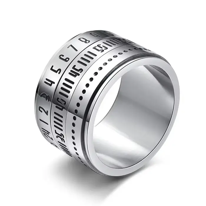 Bague pour hommes lourds de 14mm d'épaisseur Rock Punk en acier inoxydable chiffres arabes rotatif a