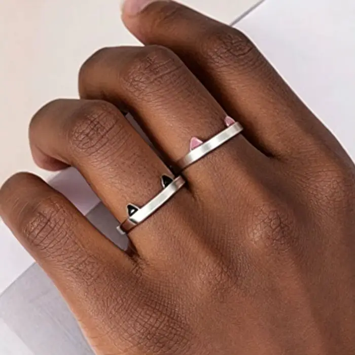 Bague en alliage de zinc avec oreilles de chat et patte de chat, design géométrique mignon romantique pour femmes occasions spéciales