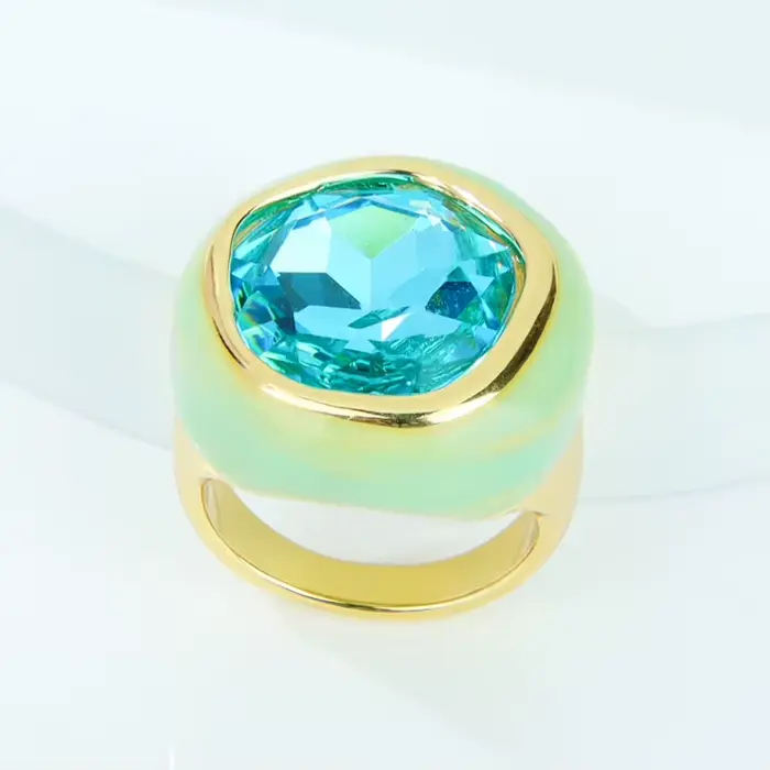 Bague en cristal coloré exquis 14k, mode européenne, bagues de Cocktail en zircone pour femmes, bijo