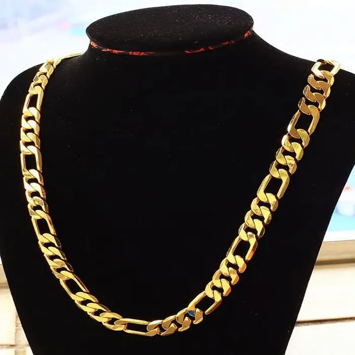 Bijoux de collier de chaîne pour hommes de couleur or pur, collier de chaîne figaro lourd plaqué or 