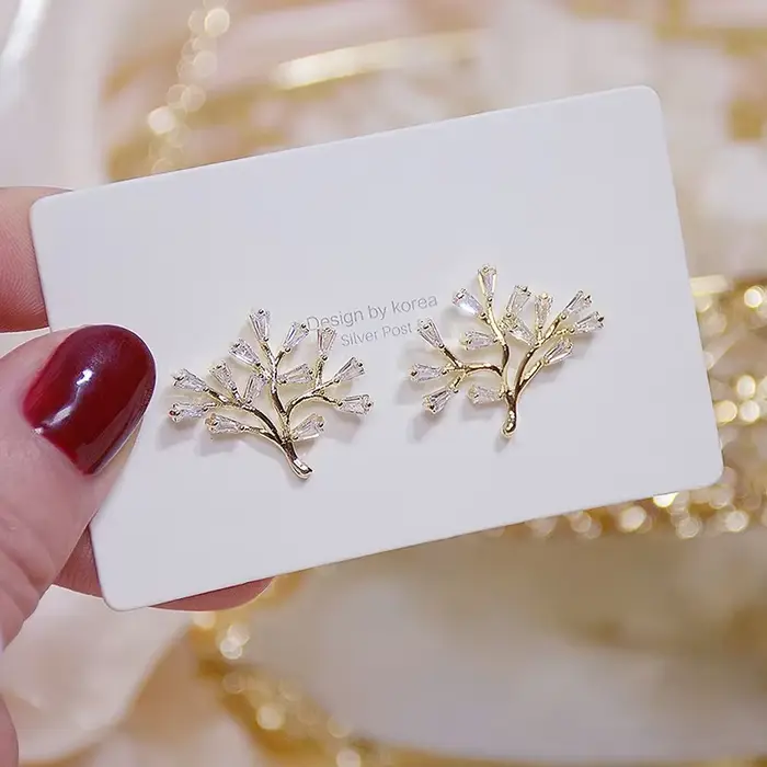 Boucles d'oreilles arbre de vie en or véritable 14K pour femme, bijoux élégants, mode coréenne, pour fête de mariage, offre spéciale