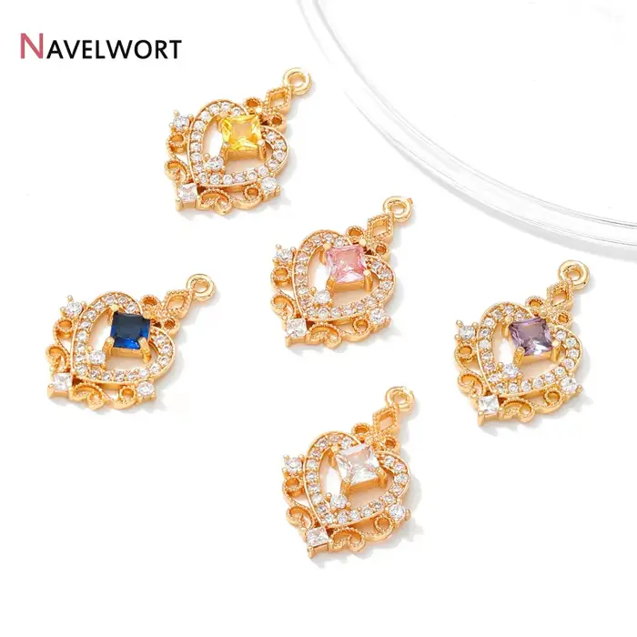 Pendentif en forme de cœur en laiton plaqué or 18 carats pour la fabrication de bijoux, breloques en forme de cœur en Zircon incrusté pour accessoires de fabrication de boucles d'oreilles