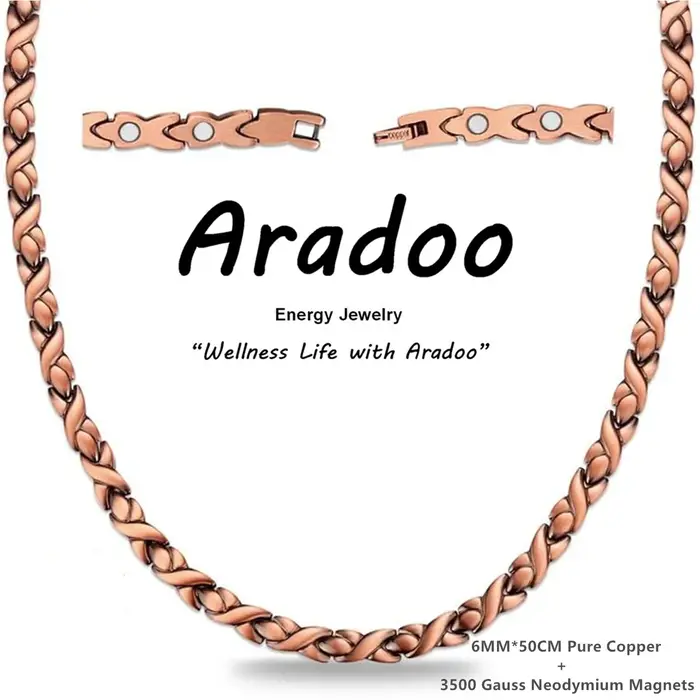 ARADOO – collier magnétique en cuivre pour hommes et femmes, avec outil de taille réglable et boîte 