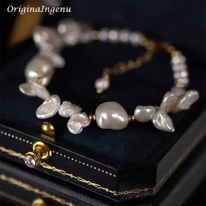Bracelet de perles baroques naturelles remplies d'or 14K