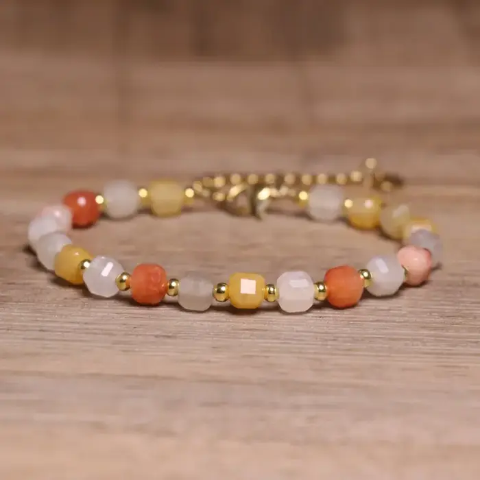 Bracelet de perles de pierres précieuses naturelles pour femmes, style bohème, chaîne plaquée or, Br