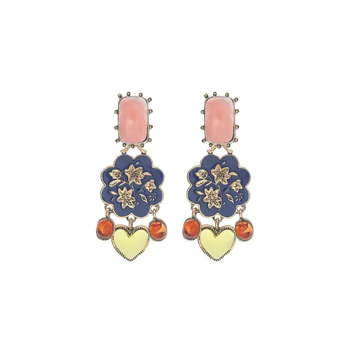 ZAA luxe émaillé fleur boucles d'oreilles haute qualité déclaration résine coeur suspendus bijoux 2025 à la mode femme accessoires cadeau