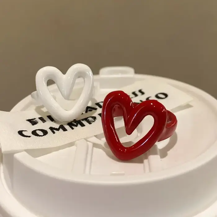 LATS – bague en forme de cœur en émail blanc et rouge pour femmes et filles
