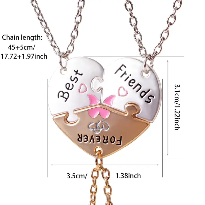 Collier en alliage de zinc avec pendentif cœur pour femmes, amitié, cœur cassé, BFF, bijoux de fête, cadeau spécial
