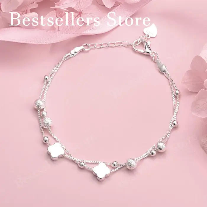 Bracelet en argent sterling 925 avec perles trèfle exquises de 8 pouces pour les fêtes féminines, ac