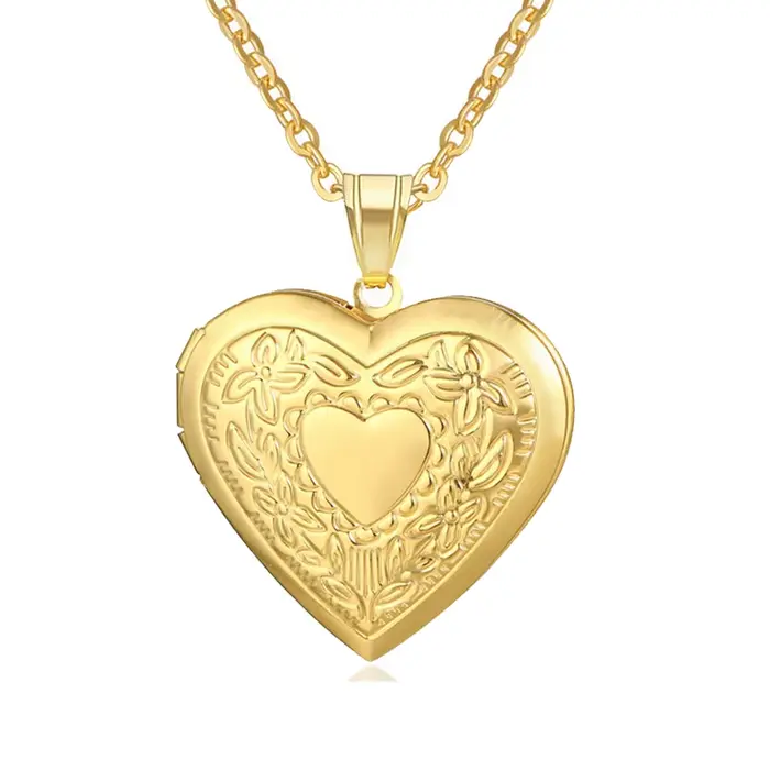 Pendentifs médaillon cœur romantique pour femmes, couleur or argent, collier commémoratif en acier inoxydable, bijoux cadeau de saint valentin
